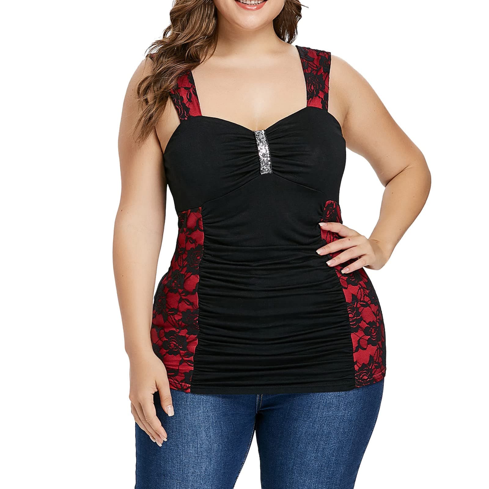 MisakyWomen's Plus Size Cami Casual Drawstring Sexy Leaky Shoulder Strap Tank Top