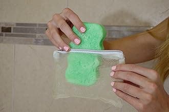 Spongeables Loofah Body Wash Sponge, Cool Cucumber, 20+ Washes, 3.5 oz, Green, Natural Fiber, Puff, With Bonus Travel Bag