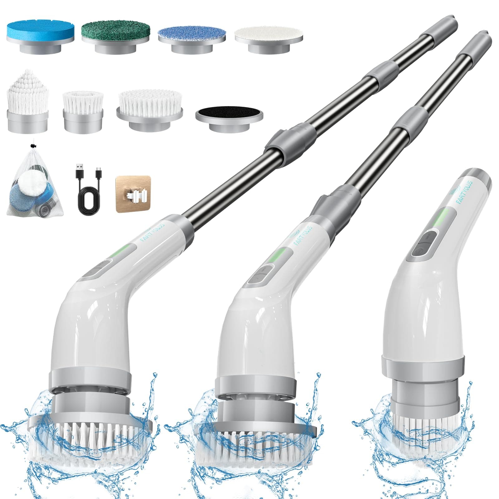 Electric Cleaning Brush Scrubber, Cordless Bathroom Cleaner with 8 Replaceable Brush Heads, for Floor 360 Tile Dual Speed with Extension Handle for Bathtub