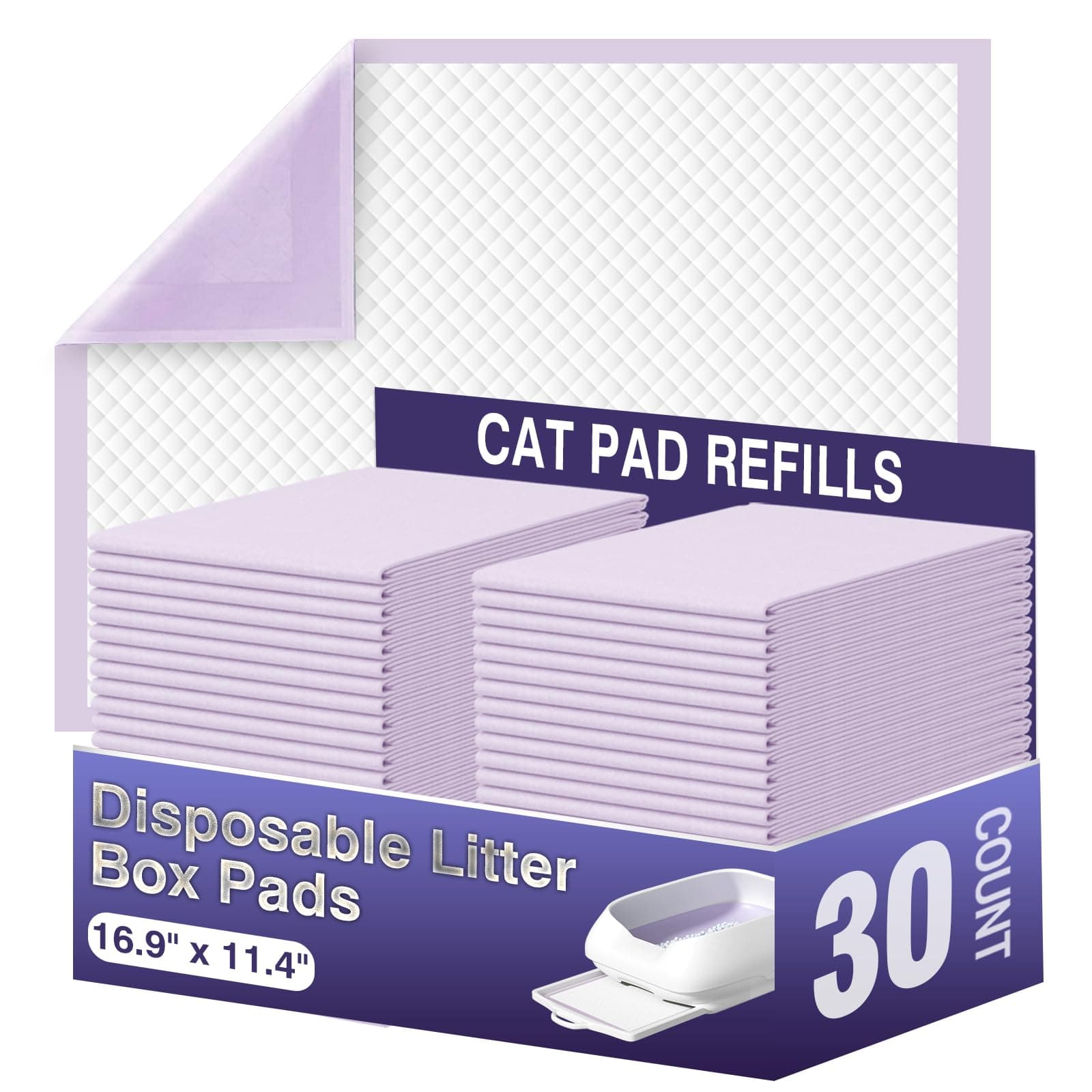 Cat Pads 16.9" X 11.4", 30 Ct | Pee Pads for Cats | Thickened 6-Layer Super Absorbent Pads | Pee Pads for Tidy Cats Breeze Litter System | Cat Pee Pads