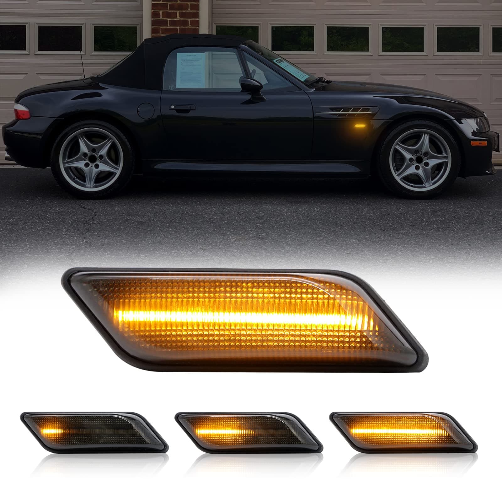 Mynoway Front Amber Sequential LED Turn Signal Lights Replacement for Z3 Coupe/Roadster 1996-2002, Smoked Lens Dynamic Fender Indicator Side Marker Lamp Replace OE 63132493613, 63132493614