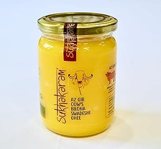 SUKHAKARAM A2 GIR COW CERTIFIED ORGANIC GHEE - 500 ml | GRASS FED INDIAN GIR COW | TWO WAY WOOD CHURNED WITH BILONA METHOD | GLASS BOTTLE | PURE, NATURAL AND HEALTHY