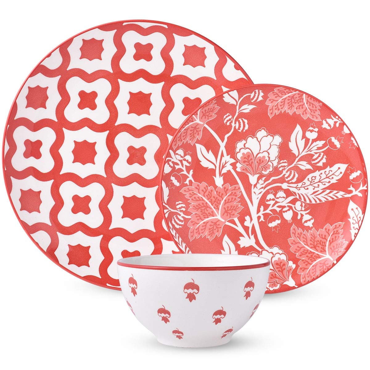 12-Piece Dinnerware Set,DL Stylish Dishes Dinner Plate Set Service for 4, Red Ceiba