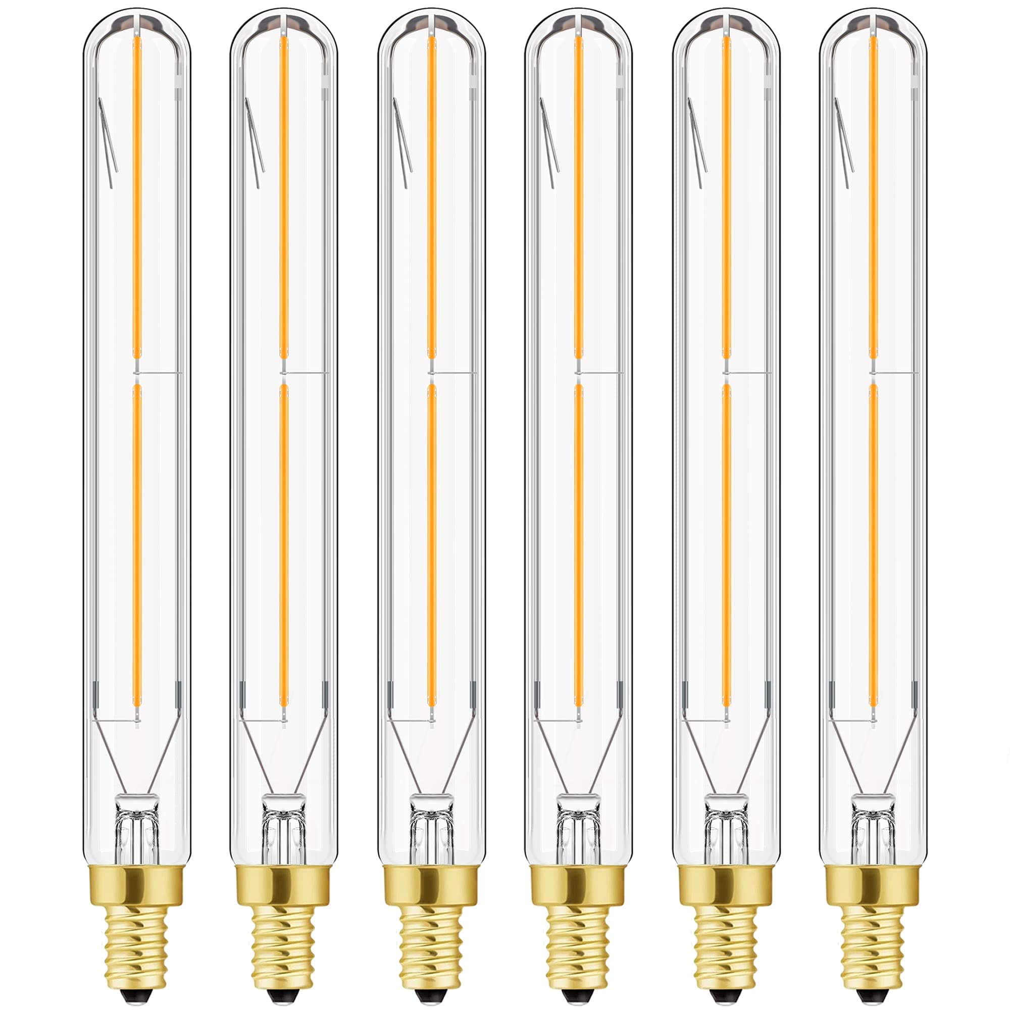Leools E12 Led Long Bulb,7.3Inch Long Tubular Light Bulbs,T6 B11 Candelabra Bulb 40 watt for Chandeliers,Clear Glass,Warm White,2700K 400LM 4W Dimmable Tube E12 Led Edison,185mm,6Pack