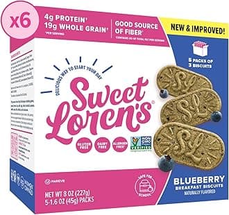 - Vegan Breakfast Biscuits | Blueberry | 4g Protein, 19g Whole Grains | Plant Based, Gluten Free, Dairy Free, Nut Free Snacks | 6 Pack (90 Total Biscuits, 1.6 ounce each)