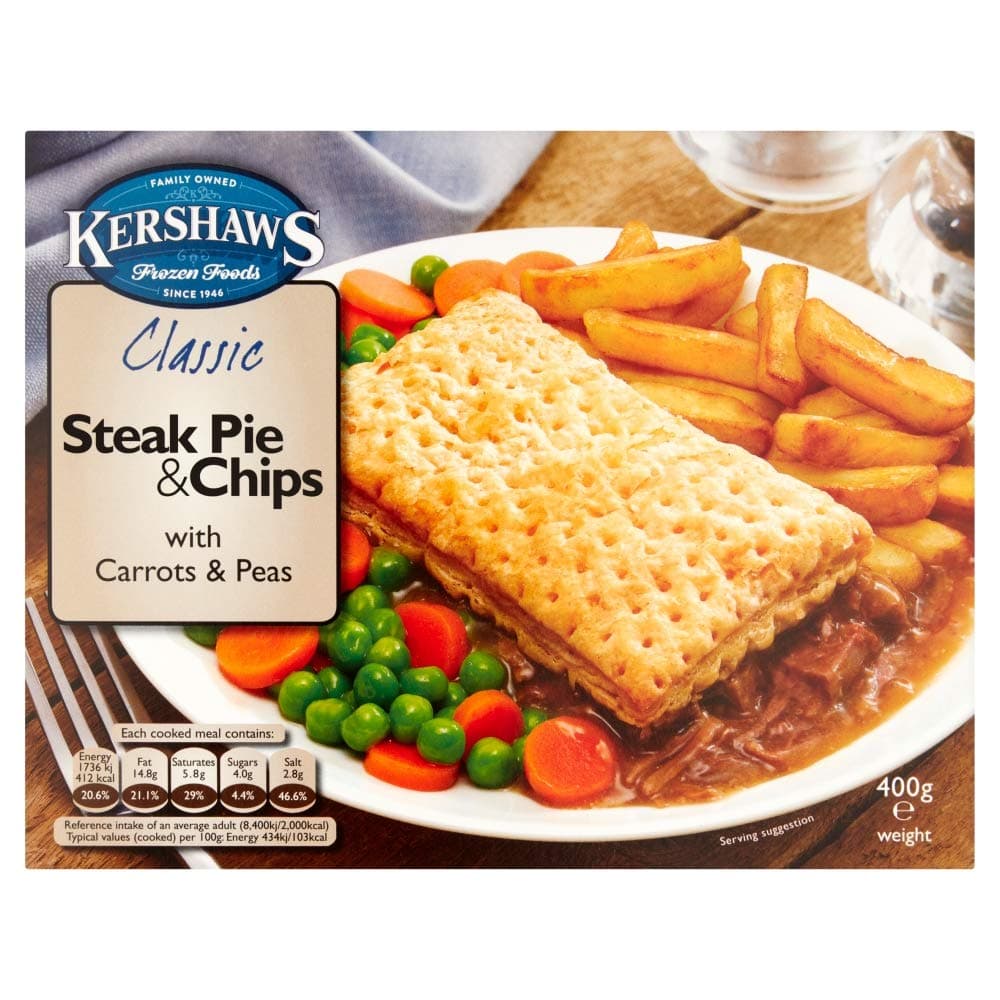 Kershaw's Steak Pie and Chips, 400g (Frozen)