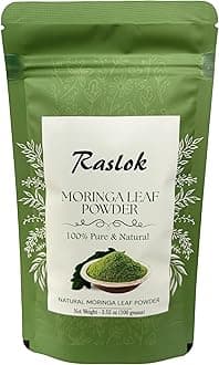 Raslok Moringa Powder | 100% Pure Moringa Leaf NO Stems | Moringa Olifera Powder (3.52 Oz)