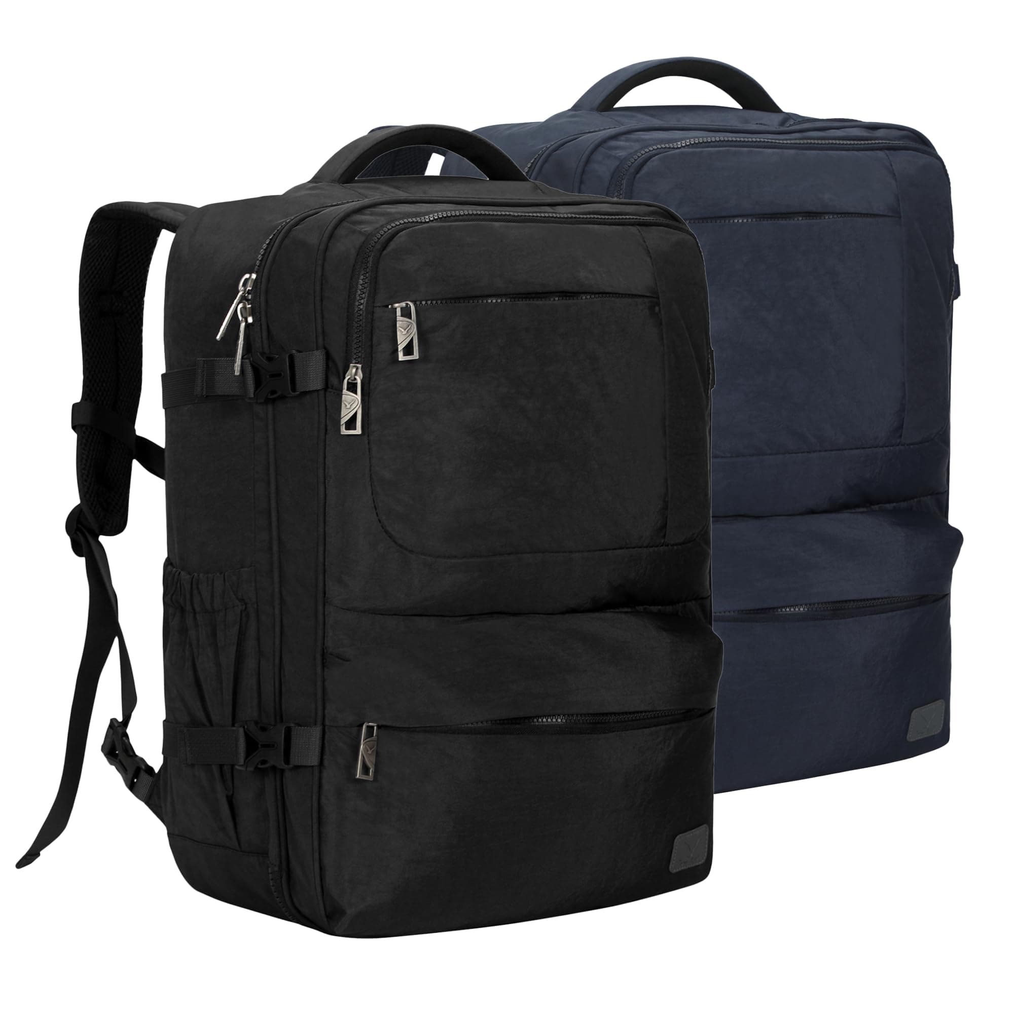 Hynes Eagle 44L Carry on Backpack Airline Approved Travel Backpack for Men Women Large Laptop Backpack 17 inch Nylon Backpack Overnight Weekender Duffel Bag Black with Navy Blue
