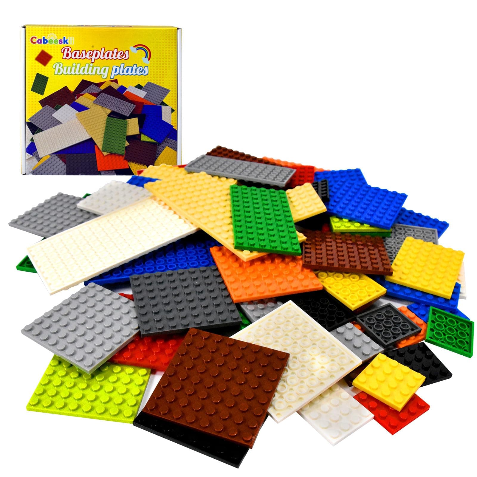 Cabeeskii Classic Building Plate, 60pcs Random Mixed Colour with 6 Size Building Plate Base Plate, Compatible with Lego Parts and Pieces, Building Bricks, for Most Brands