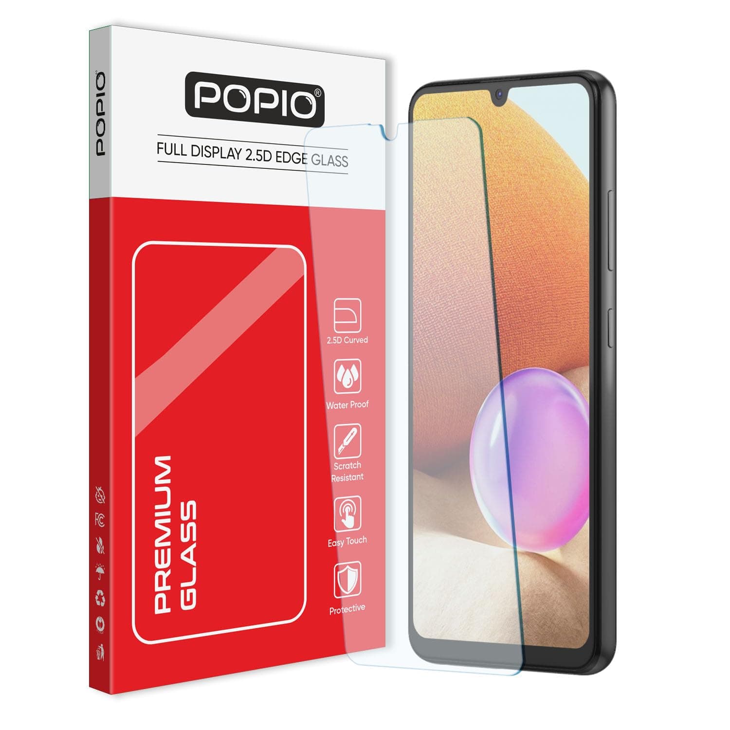 POPIO Tempered Glass Screen Protector for Samsung Galaxy A32 4G / M32 4G / F22 / A22 4G / A33 5G Cellphone (Transparent) Full Screen Coverage (Except Edges) With Easy Installation Kit
