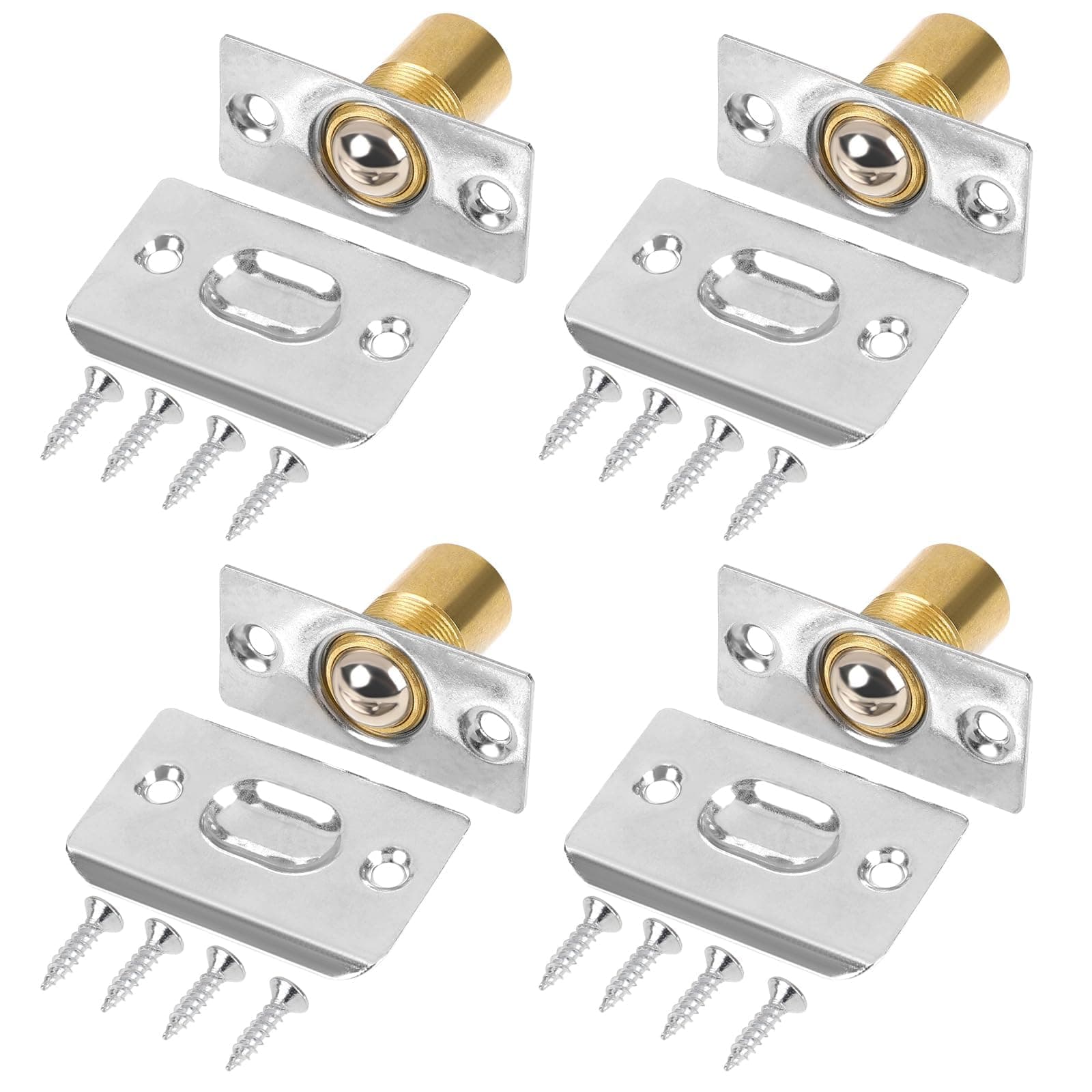 AXIYIBZI 4 Sets Adjustable Ball Catch Door Hardware Replacement Kit, Closet Door Ball Catch, Invisible Drive Closing Closet Door Latch Accessories with Stainless Steel Door Strike Plate for Doors
