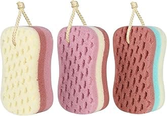 3 Pcs Big Bath Sponge for Women, Men, Sponge Loofah Body Scrubber Shower Sponge for Body Wash Bathroom, 3 Colors & Large Size Bathing Sponge Bathing Accessories(Large Size)