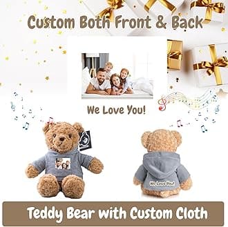 MeterBear Personalised Teddy Bear with Voice Recording for Kids Adults, Personalised Gifts Bear with Bow Plush Toys with Text+Photo as Customised Gift for Valentines Christmas (13 inch-Text+Photo)