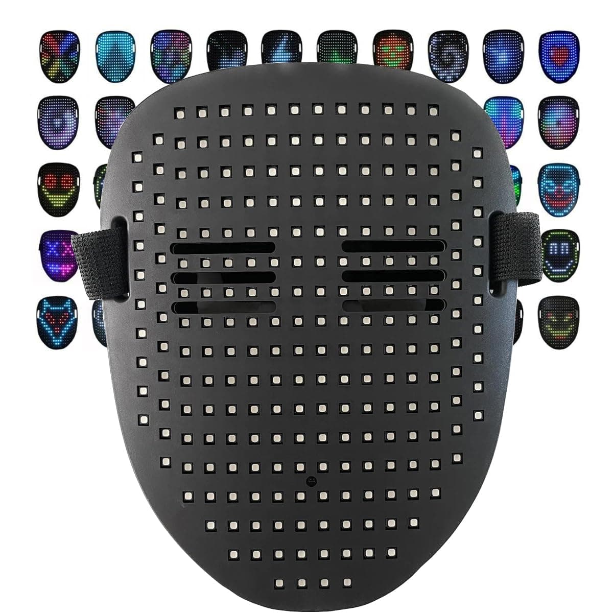 BRILLERUSHalloween LED Luminous Mask Gesture Sensor 50 Changes DJ Cosplay Party Costume Light Up Adult Teenager Mask, Digital Glowing Build-In Rechargeable Battery Adjustable Strap 7.9" L x 6.7" W