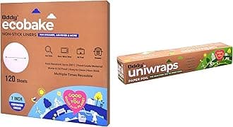 Oddy Uniwraps Food Wrapping Paper 11" X 16 Mtrs & Oddy Ecobake Non-Stick Baking Paper for Steamer, Airfryer & More - Perforated, 7 Inch Circle, 120 Pcs, Standard