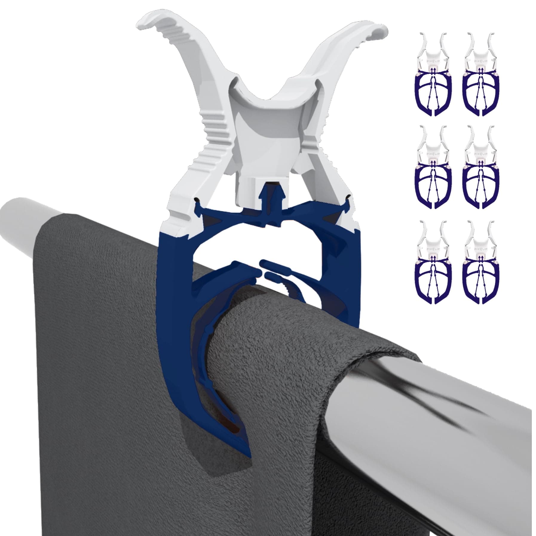 FIXCLIP 6-Pack (Navy Blue) Award Winning Storm Proof & Lockable Clothespin. Versatile use for Boat, Camping, Beach chair, Stroller.