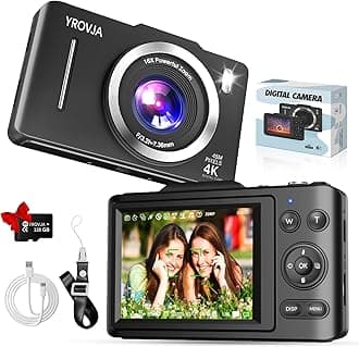 Digital Camera, FHD 4K Vlogging Camera, with 128GB Card, 16X Zoom Anti Shake Date Stamp,Portable Compact Point and Shoot Digital Camera for Teens Adult Beginner with 128GB Card(Black)