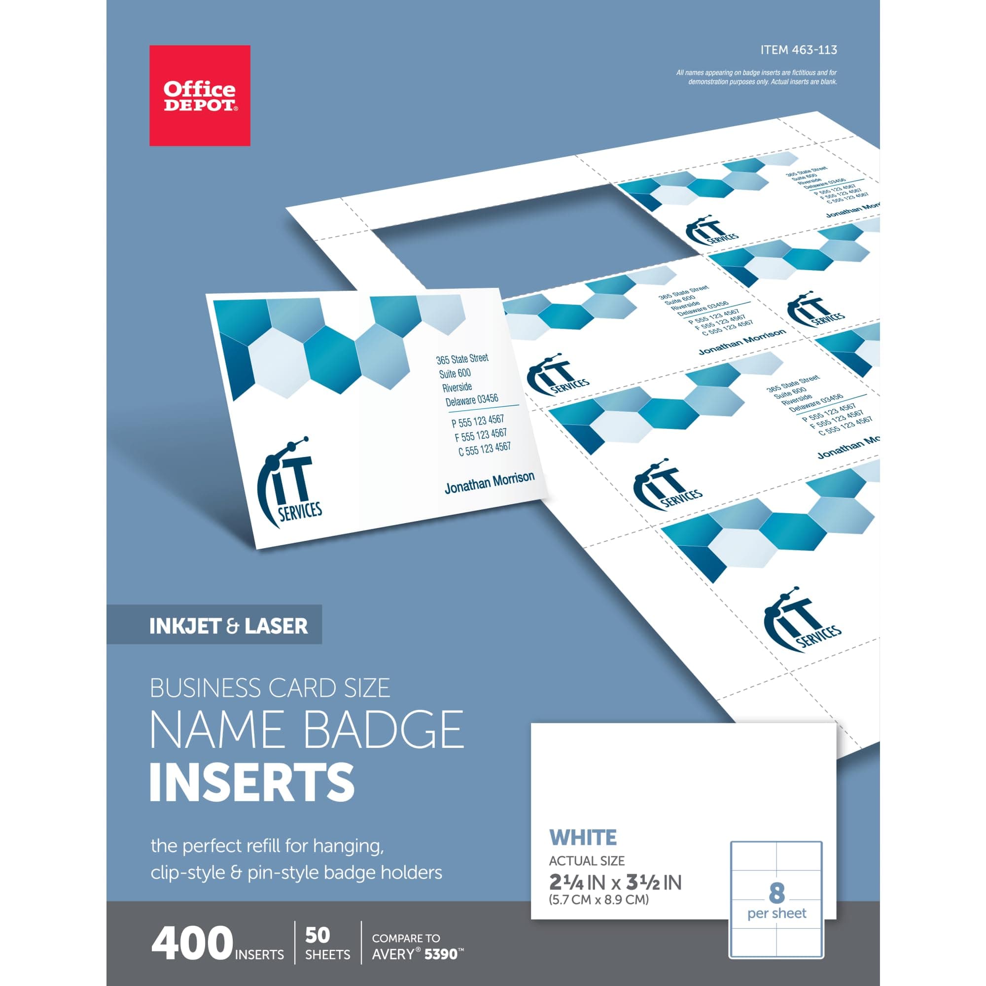 Office Depot Badge Inserts, 2 1/4in. x 3 1/2in., White, Pack of 400, OD98846