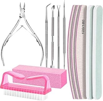 Nail Care Tool Kit, Nail Files 100/180, Buffer Block, Cuticle Nippers, Cuticle Pusher, Cuticle Peeler, Nail Lifter for Ingrown Toenails, Toenail File, Nail Brush, for Manicure and Pedicure