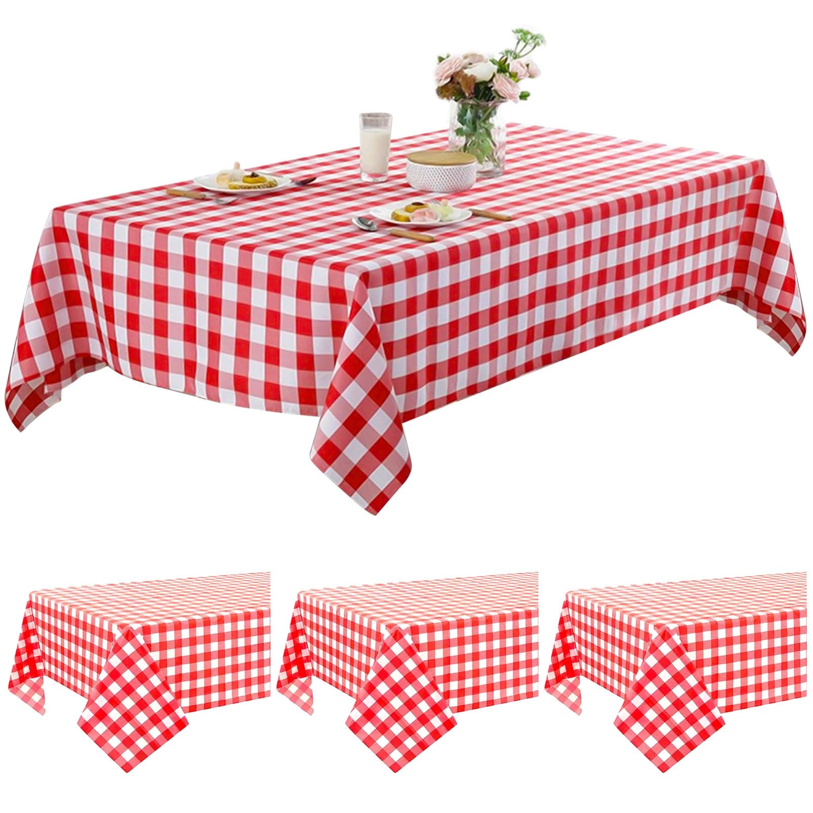 Cisolen 4 Pieces Disposable Tablecloth Red and White Gingham Check PE Tablecloth Rectangular Tablecloths for Party Christmas Wedding Picnic Birthday Halloween Decorations 130 x 220cm