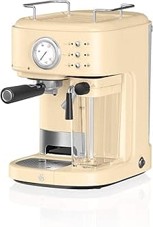 Swan Retro One Touch Espresso Machine, Cream, 15 Bars of Pressure, Milk Frothing Steamer, 1.7L Tank, Retro style, SK22150CN, espresso maker