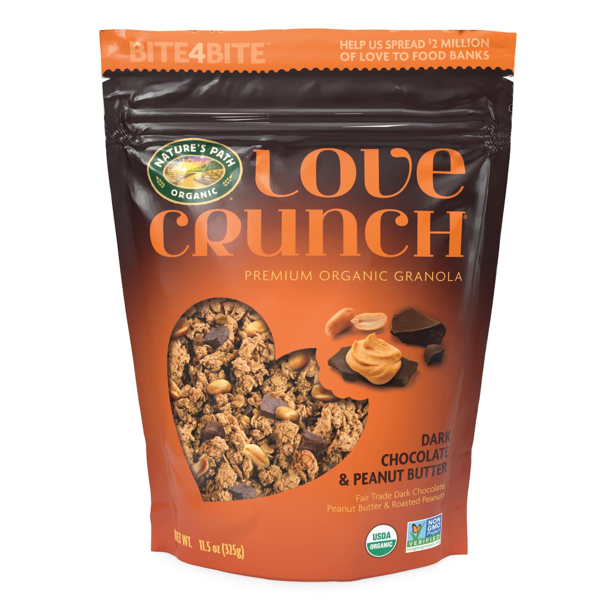 Love Crunch Organic Dark Chocolate & Peanut Butter Granola, 11.5 oz (Pack of 6), Non-GMO, Fair Trade, by Nature's Path