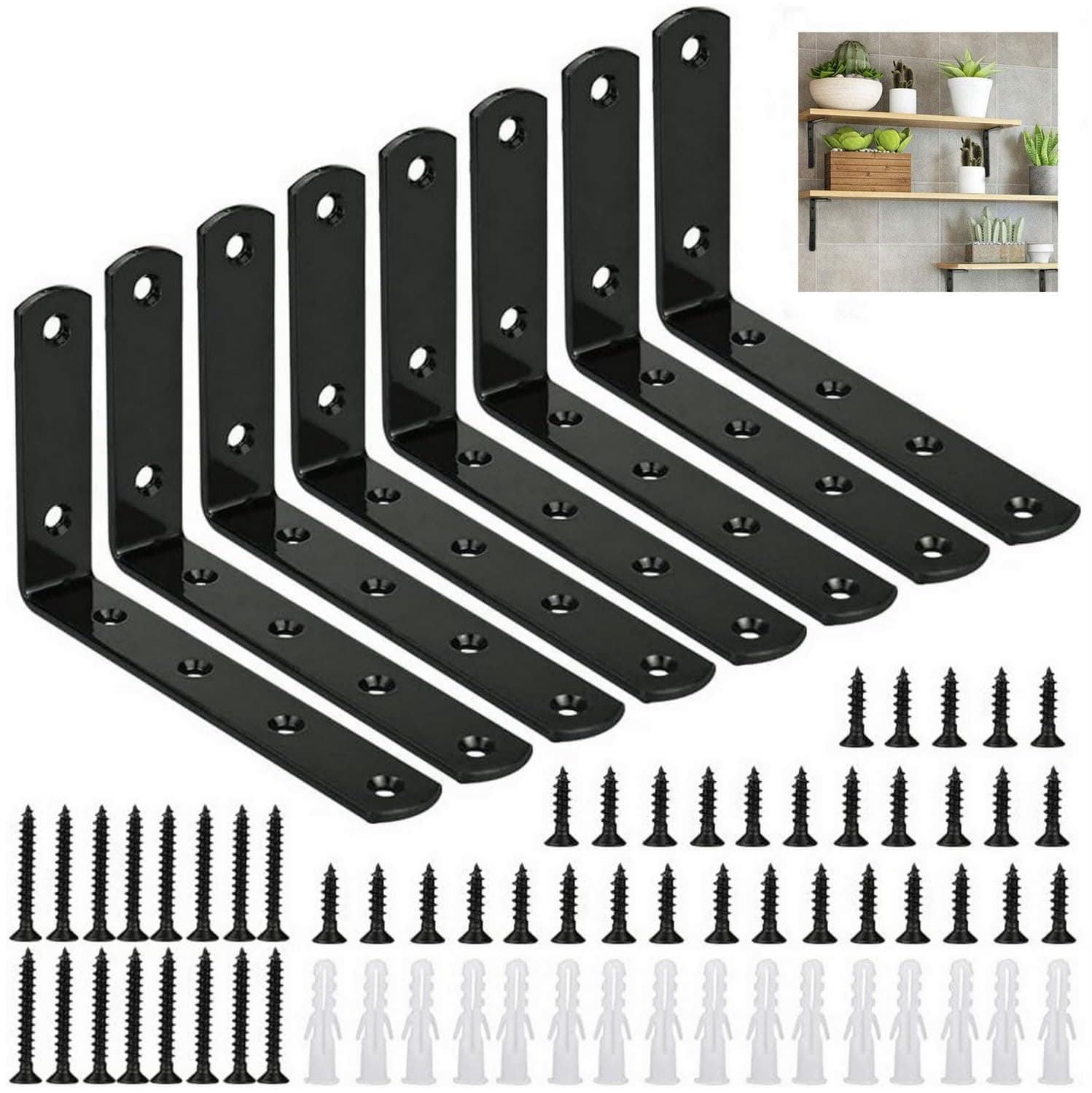 Shelf Support Bracket 8 Pcs: Heavy Duty Right Angle Corner Brace, Stainless Steel, Floating Shelf Bracket With Screws for Table Bookshelf Cabinet