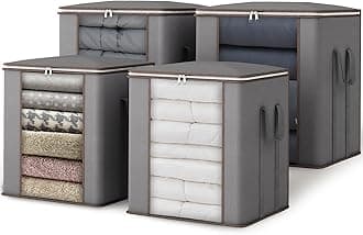 Fixwal 4pcs Large Blanket Bags 120L King Foldable Comforters Storage Bags, Extra Large Organizers for Blankets, Clothes, Pillows, Quilts, Bedding with Thick Fabric Reinforced Handles, Grey