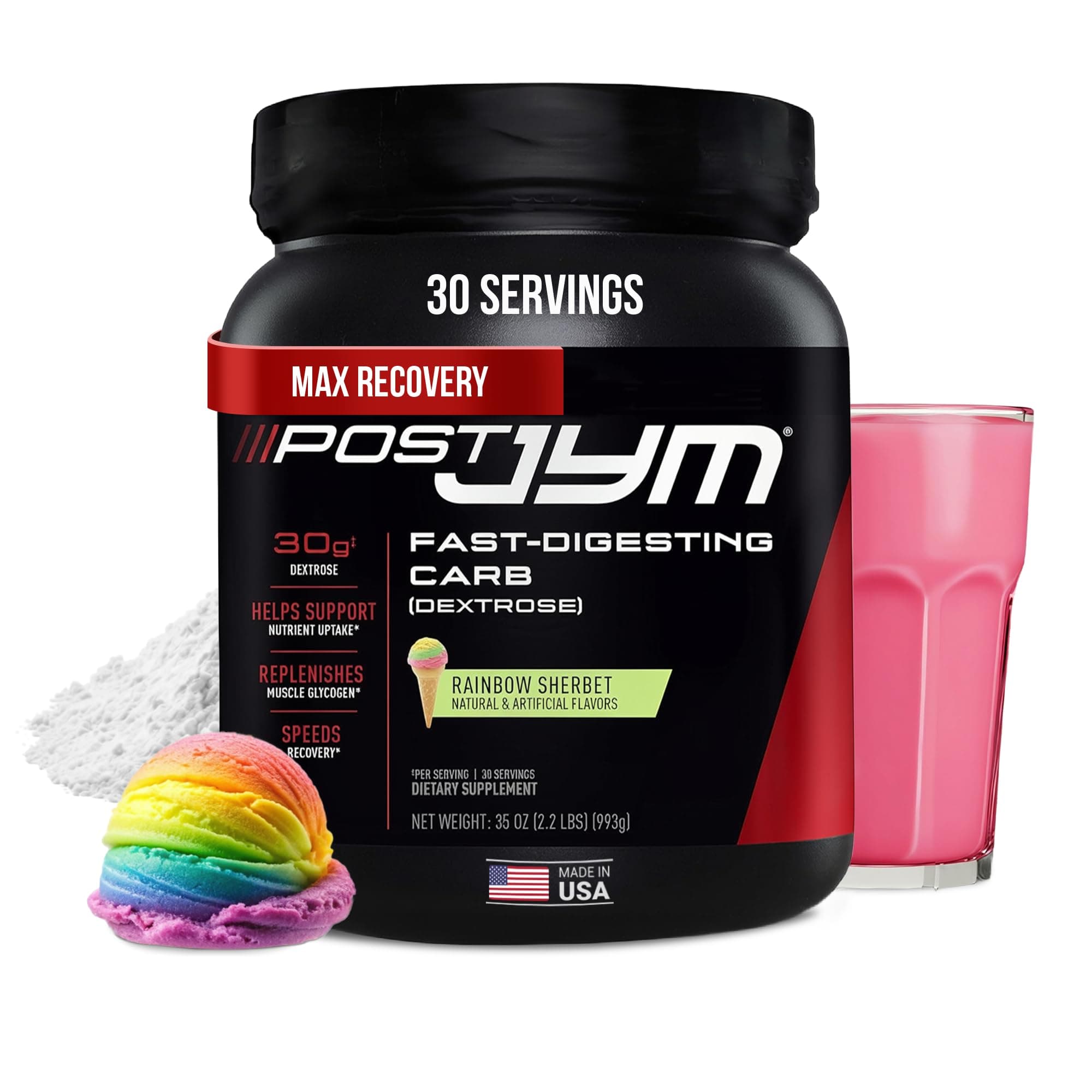 Post JYM Carb Fast Digesting Post Workout Recovery Powder | Pure Dextrose, Glycogen Replenishment, Athletic Performance, Muscle Growth | Rainbow Sherbet 30 Servings