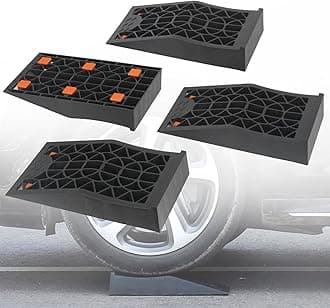 OULEME Low Profile Car Service Ramp - 4 Pack with Anti-Slip Pads for Lift Maintenance and Oil Changes, Low-Chassis Car Tire Ramps for Jack Support
