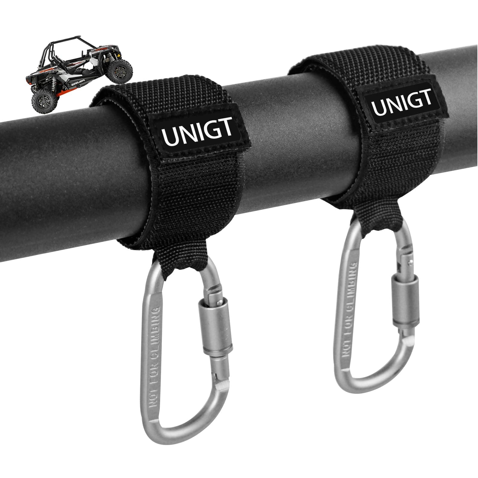 UNIGT 2 Pack UTV Hook for Hanging Headsets, Helmet and Goggles, Multipurpose Carabiners for Electric Scooter Owner Fits 1.5-2.0" SXS Roll Cage Accessory Hook Hanger- Black