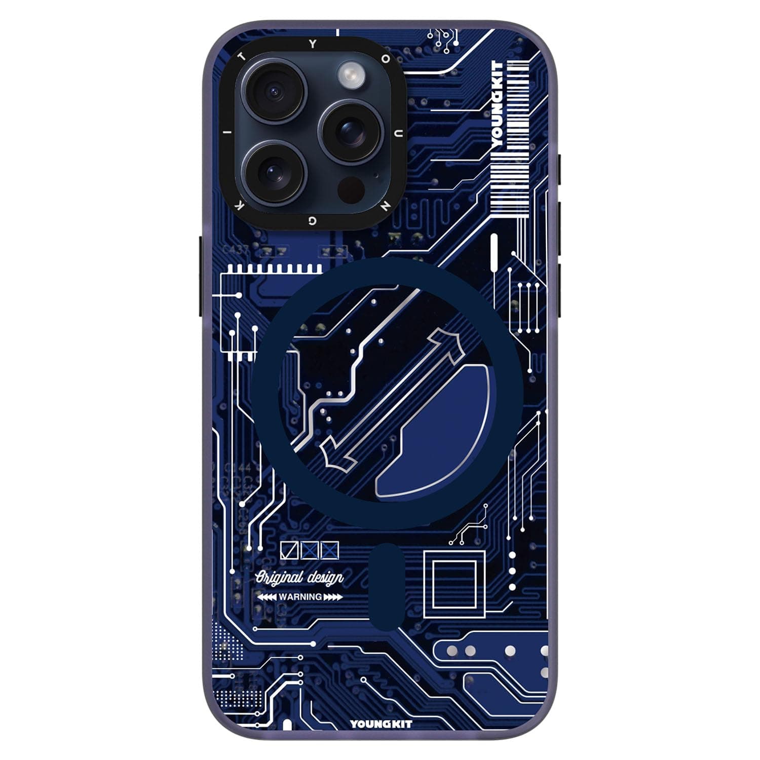 YOUNGKIT Technology Circuit compatible with Magsafe designed for iPhone 15 PRO MAX case cover (2023) Full Protection, Military Shockproof, Soft Bumper - Navy Blue