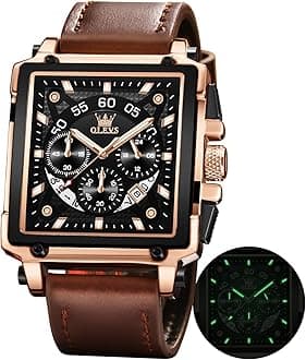- Watches for Men Quartz Chronograph Leather Fashion Dress Watch Date Waterproof Luminous Casual Square Business Wrist Watches