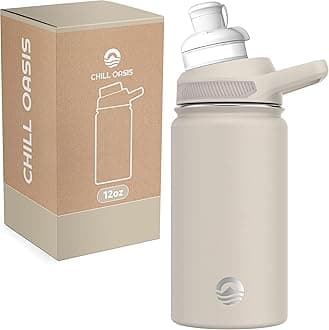 Chill Oasis Water Bottle | Compatible With Popular Flavor Cartridges | BPA Free, Leak Proof, Double-Walled Vacuum Insulated Stainless Steel, and Dishwasher Safe | Cold for 24 Hours (Beige, 12oz)