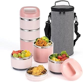 Lille Home 3-Layer Stainless Steel Lunch Box 1.43L- Leakproof, BPA-Free Insulated Bento Box for On-the-Go Meal Prep, Stackable Food Container for Women & Men