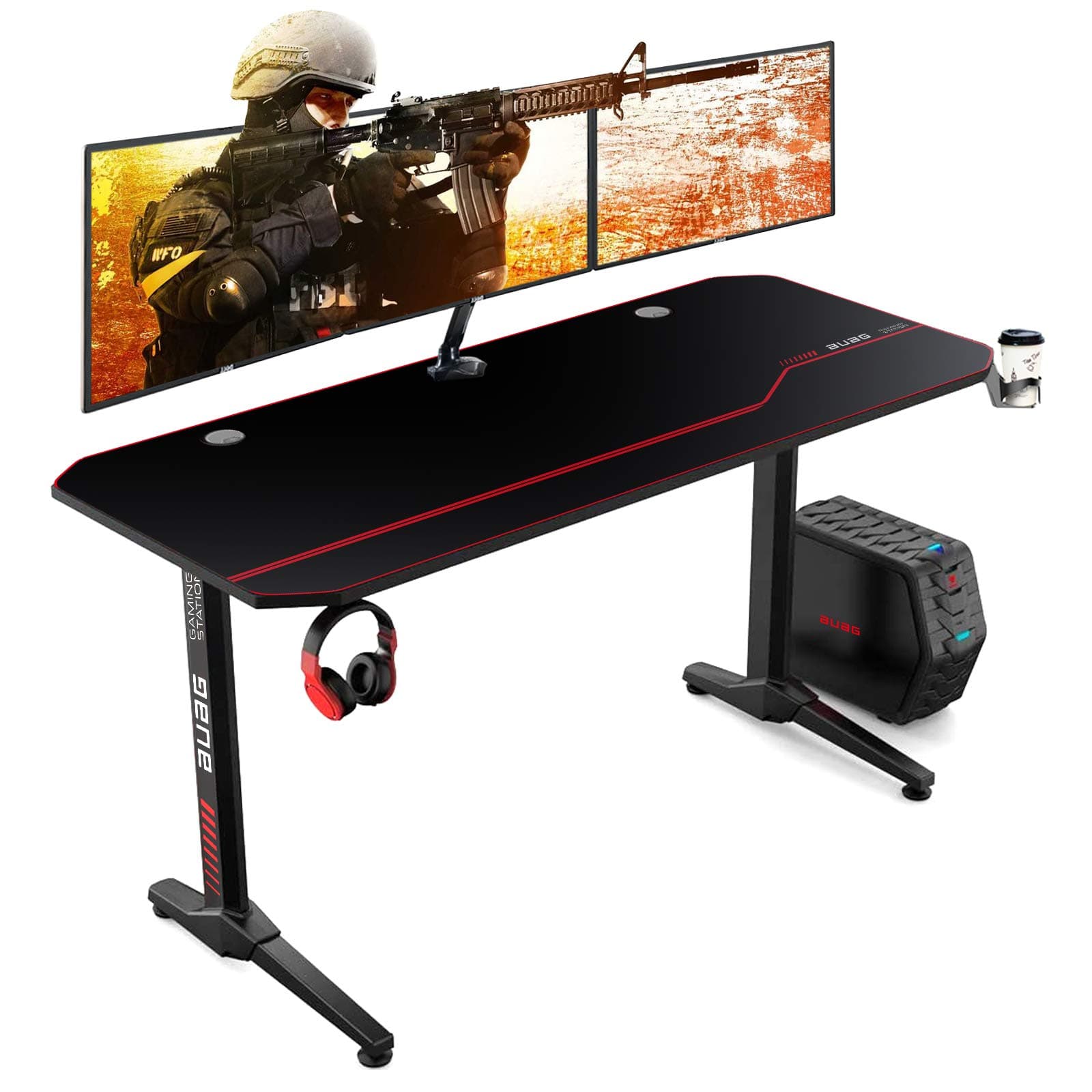 55" Gaming Desk with Mouse Pad RED