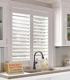 Suncraft Shutters -Plantation Shutters –Custom Made Window Blinds – No Front Tilt Rod - Easy DIY Installation – Interior Plantation Shutters -Privacy Blinds for Kitchen, Bath, Bedroom