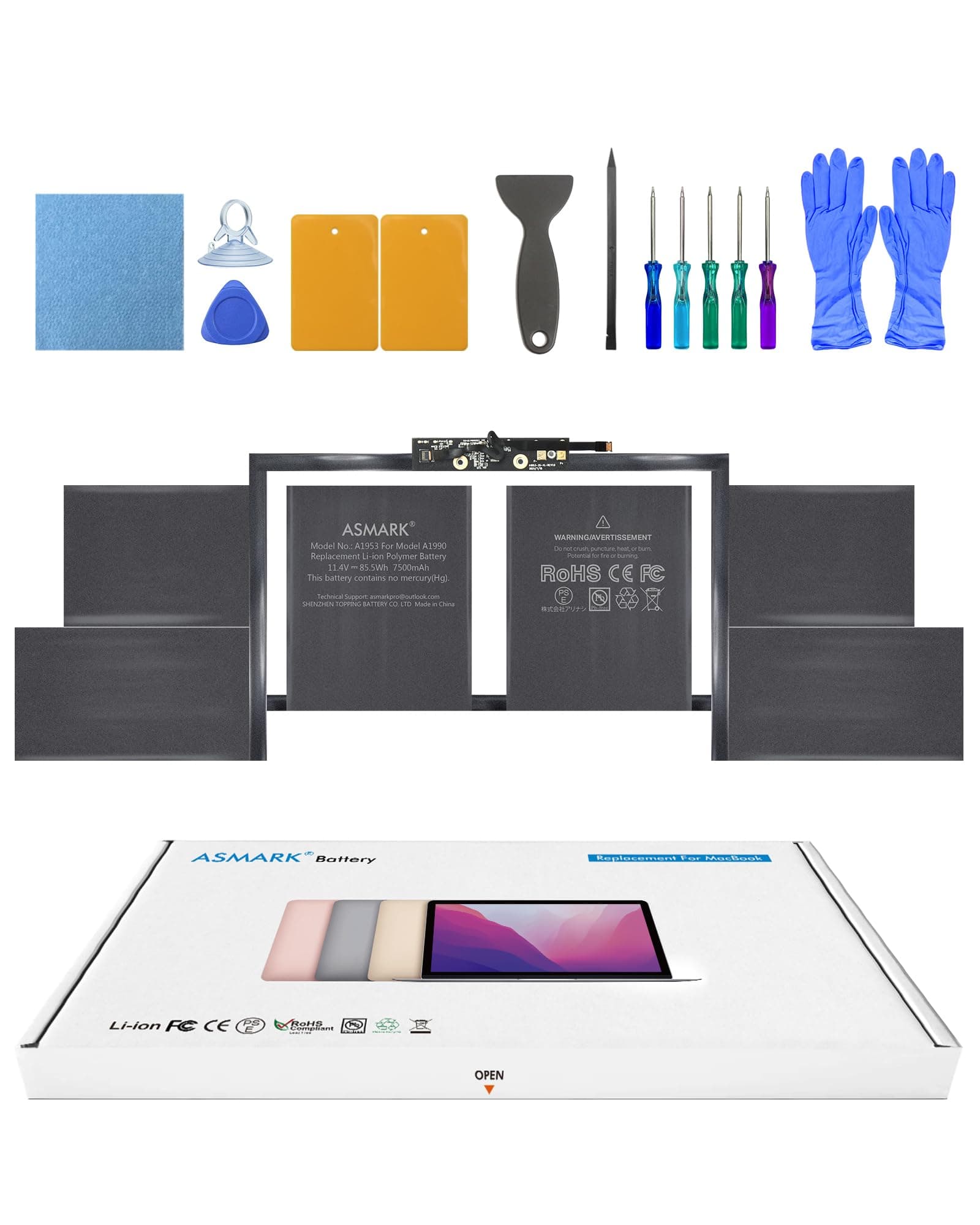 Macbook Pro A1990 Battery Replacement for 15-inch Mid-2018, 2019 A1953 Battery 7500mAh