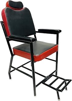 Cast Iron Salon Beauty Parlour Chair, Salon Chair, Cutting Chair, Makeup Chair with Cushion Seat Back (RED Black)