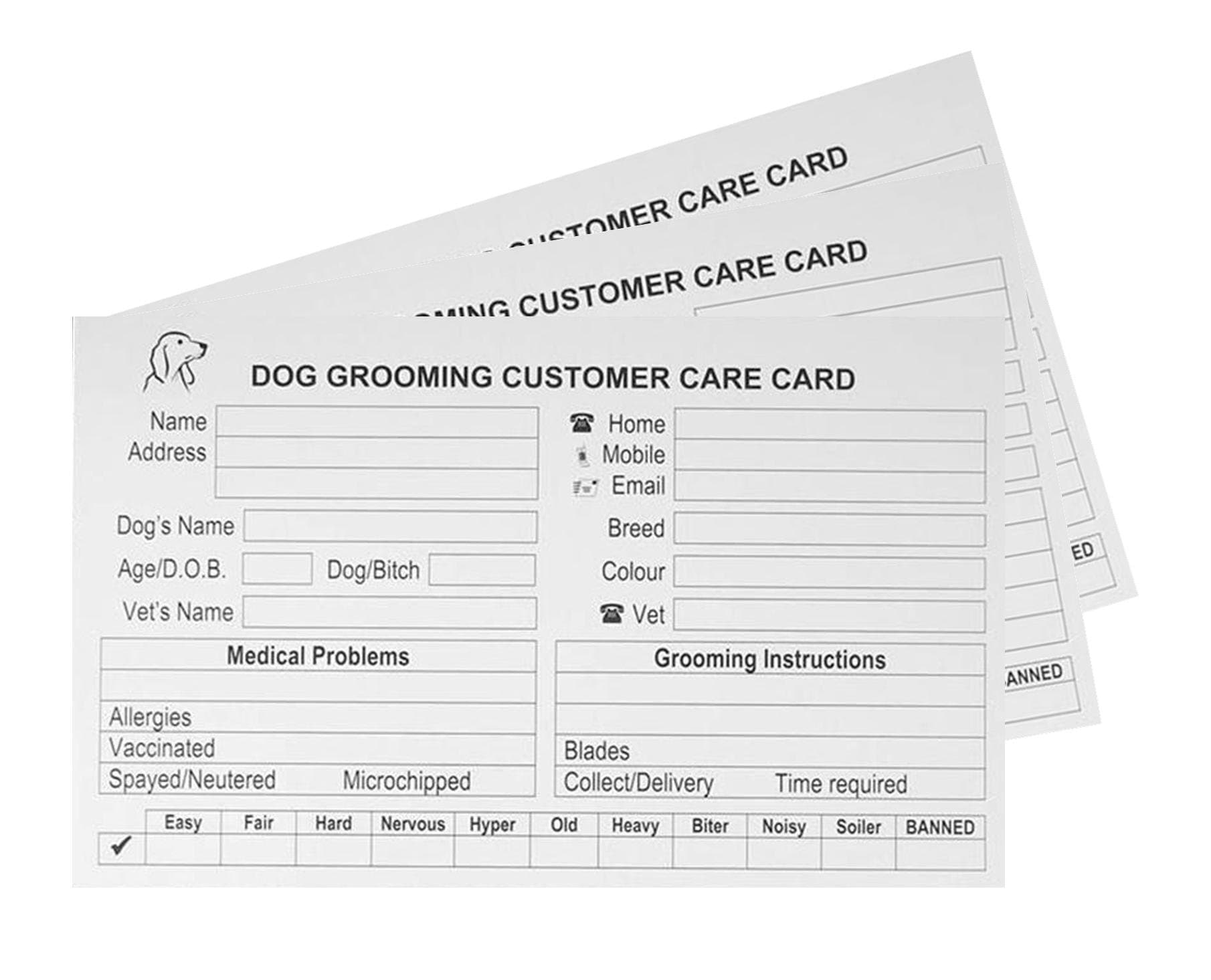 100 Dog Grooming Customer Record Cards