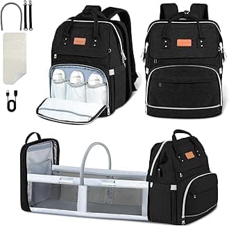 Diaper Bag Backpack, Diaper Bag with Changing Station Baby Diaper Bags for Boys Girls Portable Large Capacity Waterproof Mommy Bag Bassinet Travel Backpack, Baby Shower Gifts (Black)