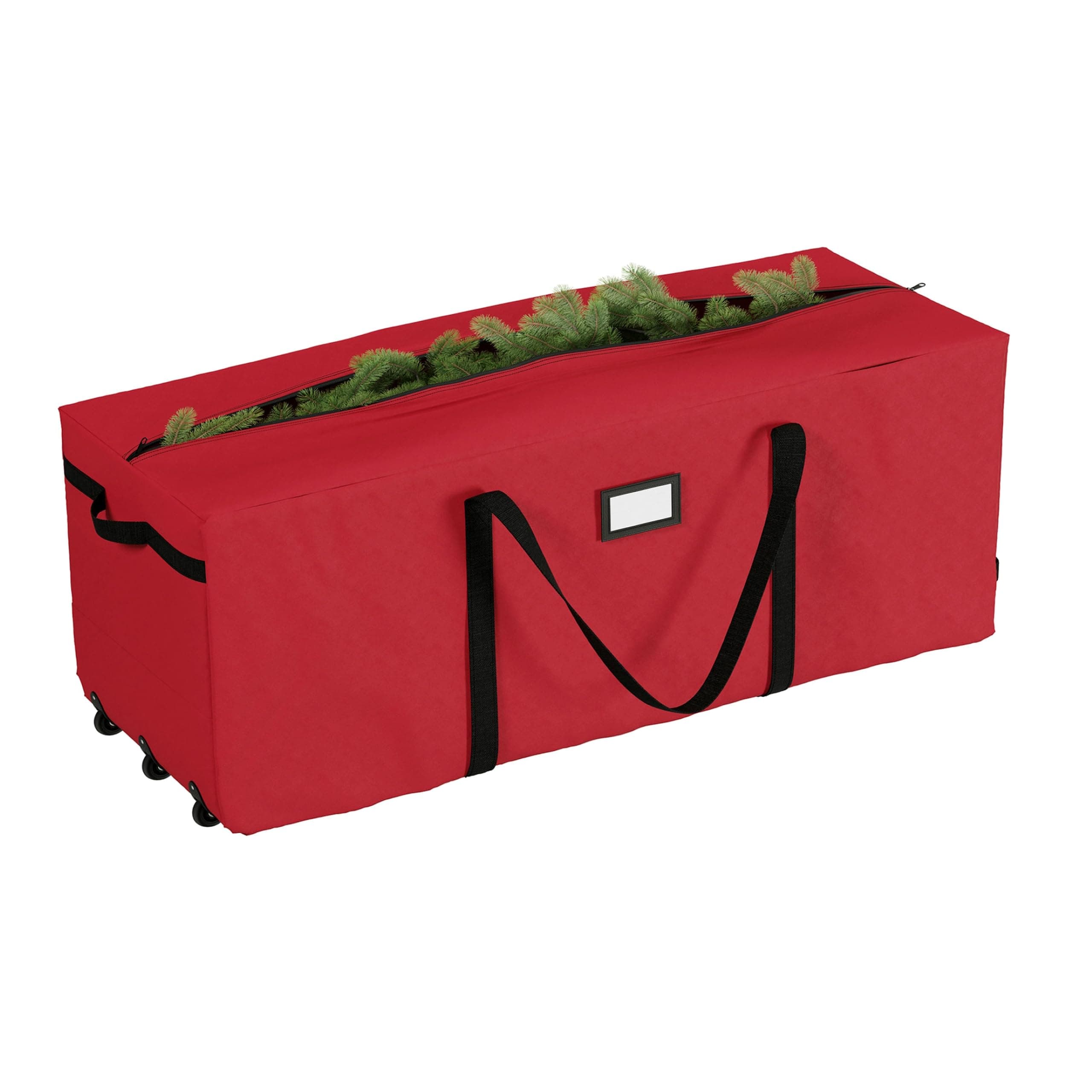 Christmas Tree Storage Bag with Wheels - Canvas Duffel for 12-Foot Fake Trees and Protecting Holiday Decorations and Inflatables by Elf Stor (Red)