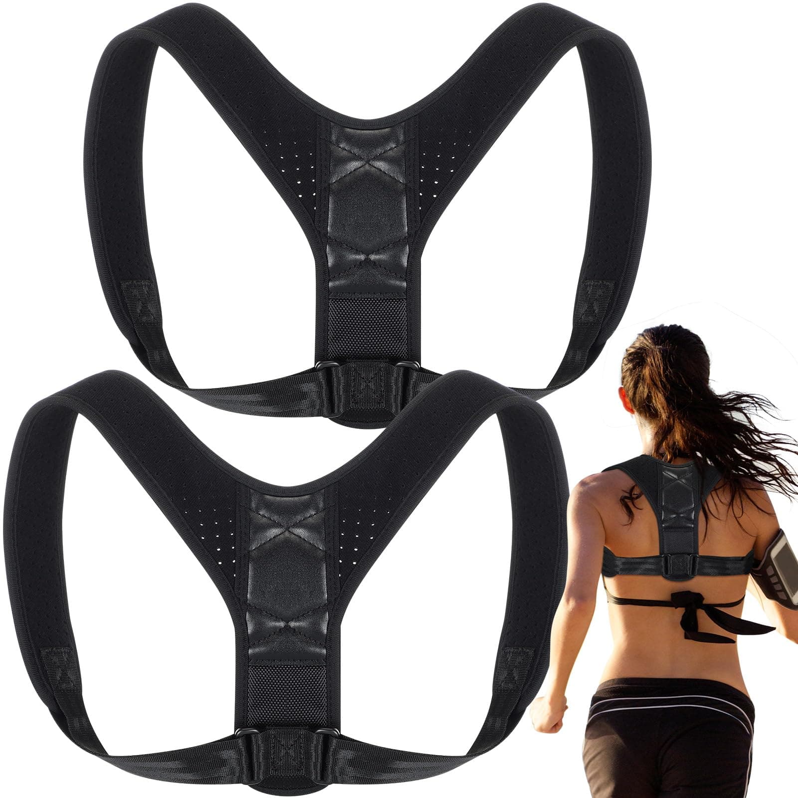TrelaCo 2 Pack Posture Corrector Adjustable Upper Back Brace Back Straightener Back Corrector for Men, Posture Strap Back Support for Women, Shoulder Neck Effectively, One Size Fits Most, Black