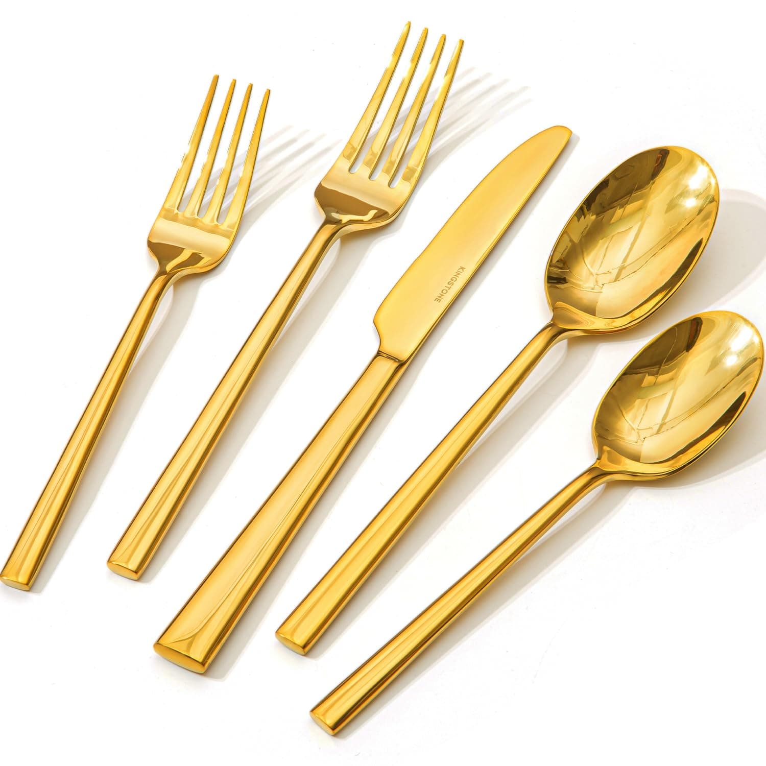 KINGSTONE Gold Silverware Set, 20-Piece Forged Flatware Set Cutlery Set Premium Stainless Steel, Service for 4, for Kitchen, Home, Wedding, Party, Mirror Polished and Dishwasher Safe