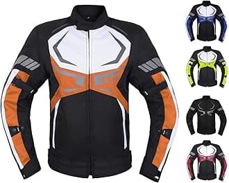 MOTORCYCLE JACKET MENS CE ARMORED BIKERS RIDING RACING WATERPROOF ALL SEASON JACKET (ORANGE, SMALL)