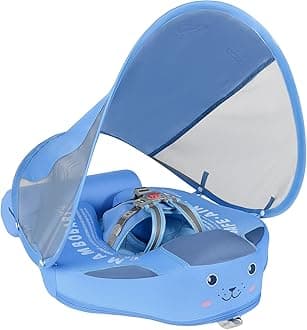 Mambobaby Float with Canopy and Tail New Upgraded Non-Inflatable Baby Pool Float Mambo Float Swim Trainer Solid Infant Swim Float Adjustable Pearl Foam Baby Swim Ring