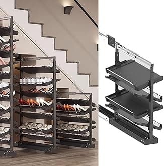 Pull-Out Shoe Rack Organizer for Closet Shoe Cabinet,Adjustable Height Retractable Metal Stackable Shoe Rack, Vertical Shelf Organizer for Small Bedroom Closet, Space Saving Storage, Black(72cm,4 Tier