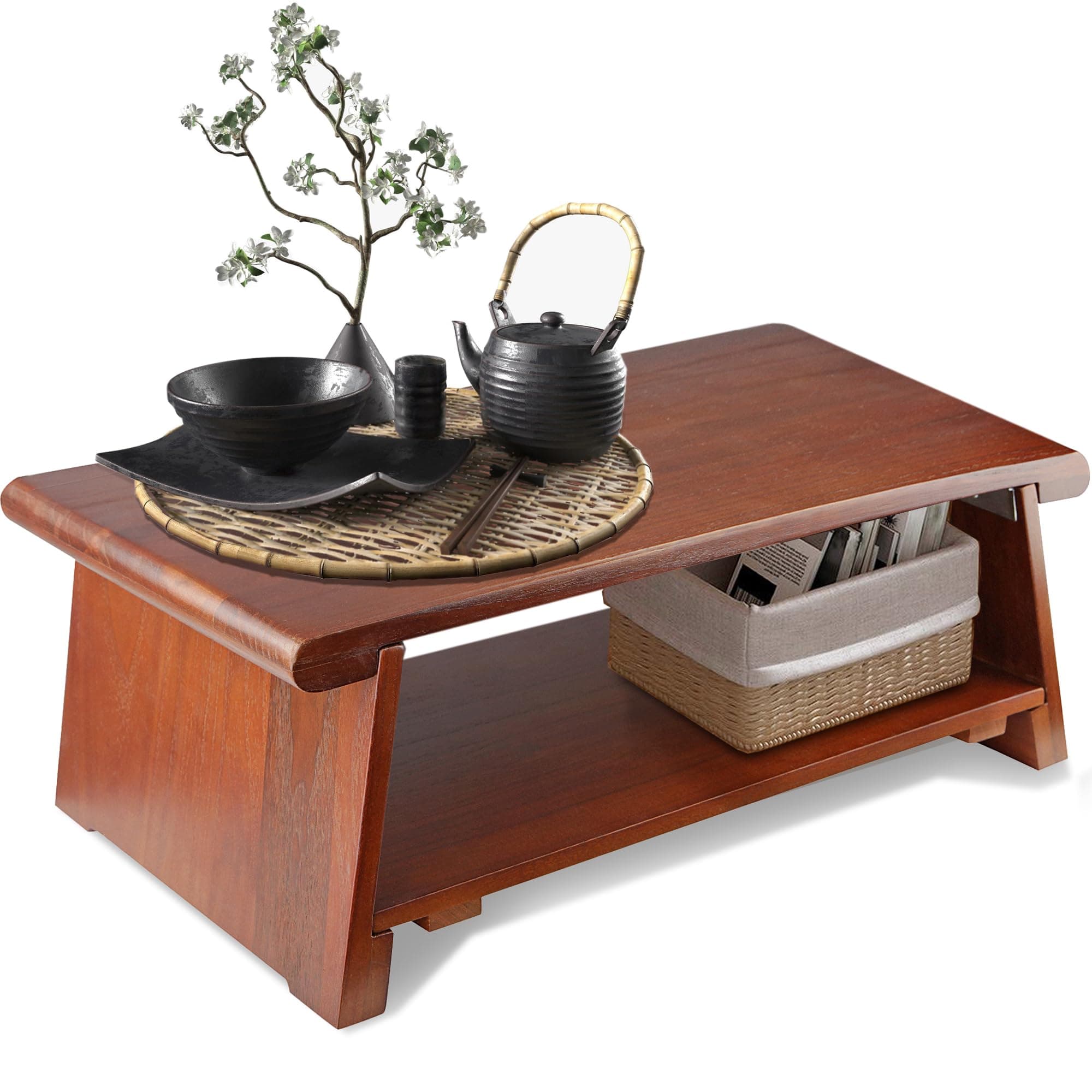 Handmade Meditation Table - 23.2 x 13.5 x 9 Inch Chabudai Altar Table - Foldable Japanese Floor Table - Japanese Tea Table for Sitting on The Floor - Small Coffee Table