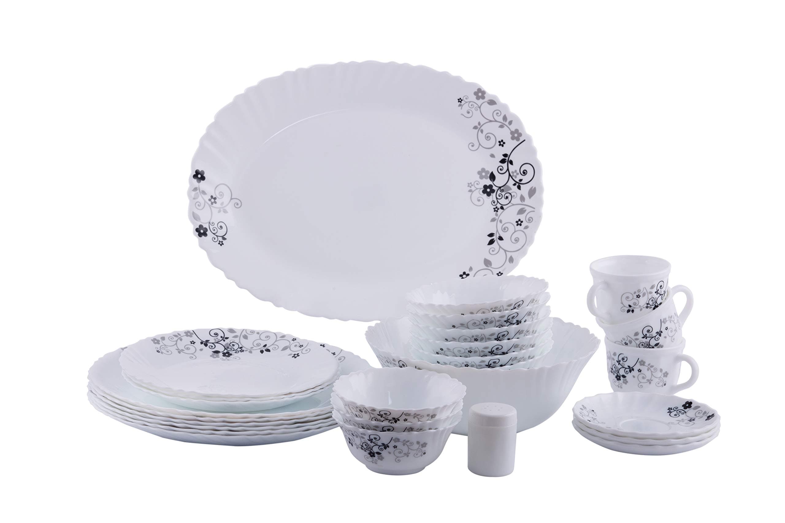 Delcasa 40Pcs Opal Ware Classic Dinner Set - Portable Design Plates, Bowl, Pots, Cup & Saucer | Comfortable Handling | Perfect for Family Everyday Use, Family Get- Together, Restaurant, Banquet & Mo
