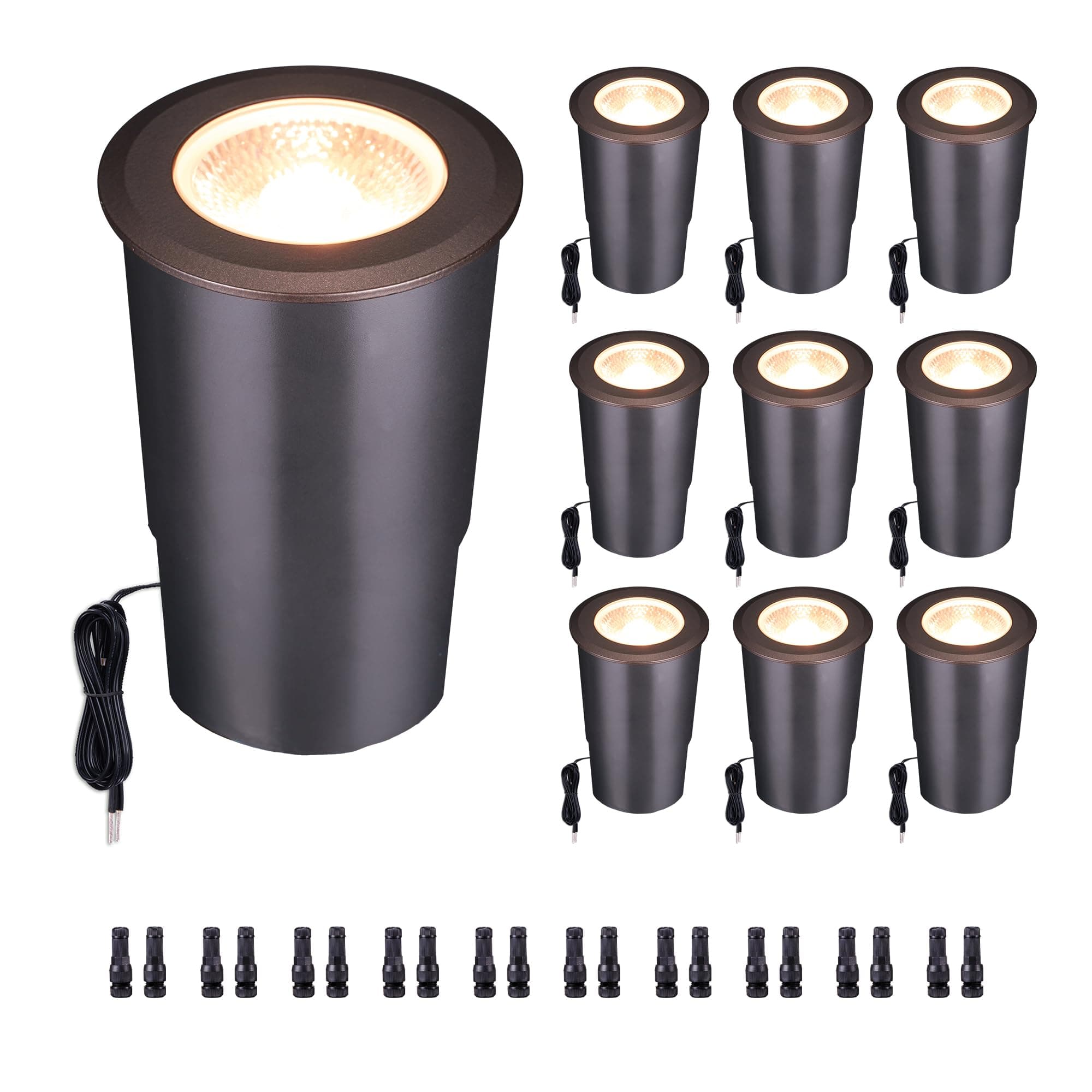 Low Voltage Inground Landscape Lights - Soft White & Bright White 5 Selectable Colors Well Light, Outdoor LED Flush in-Grade Fixture, ORB Aluminum for Floor Tree Yard 9W 700LM 10 Pack